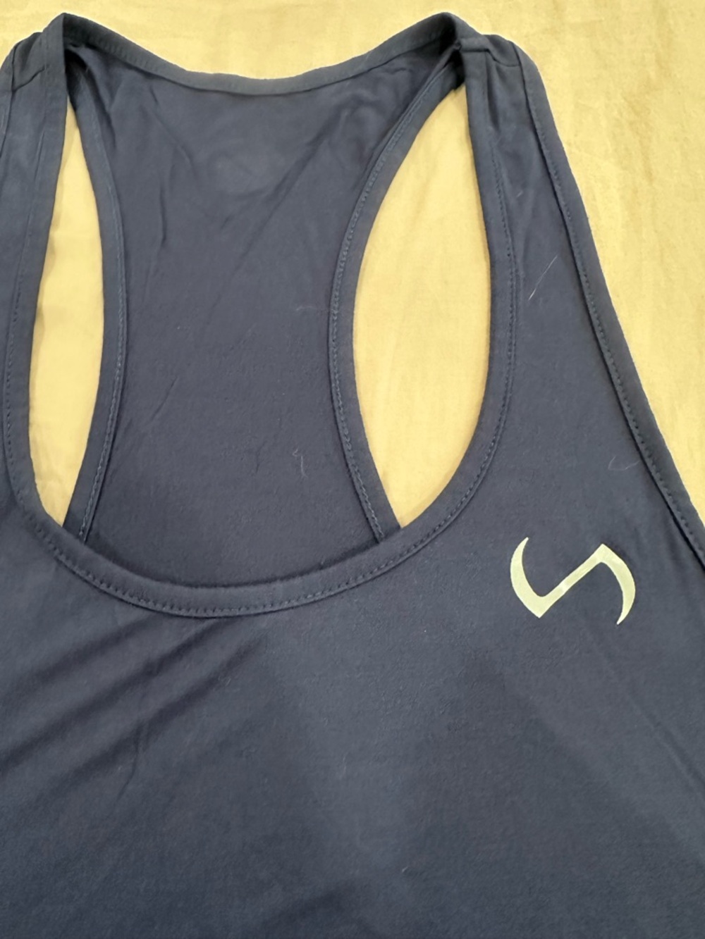 Men's Navy Bamboo Performance Racerback Tank Top with Small Logo - Picture 2 of 4